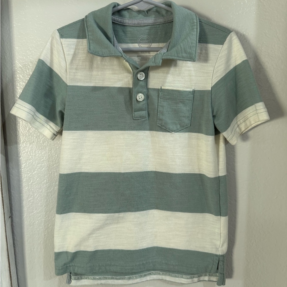 Wonder Nation Kids Polo in Green and White Stripes